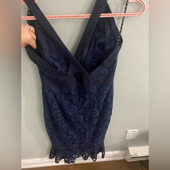 Navy Blue mermaid dress with cross back - Picture 2 of 3